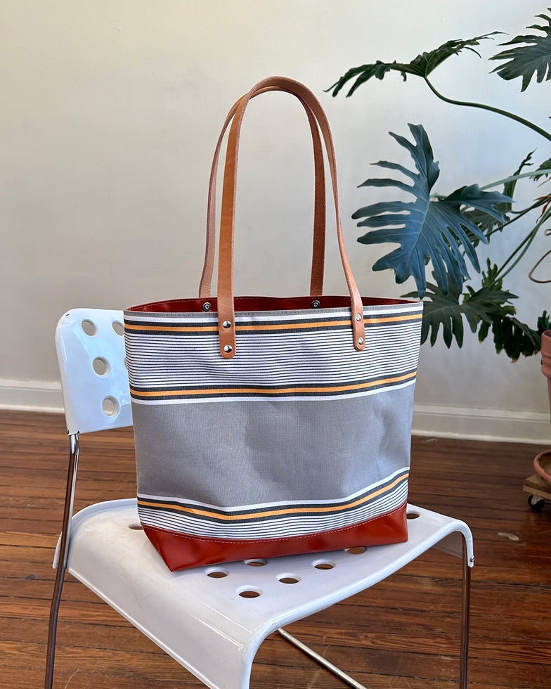 Upcycled Awning Tote - Persimmon Stripe