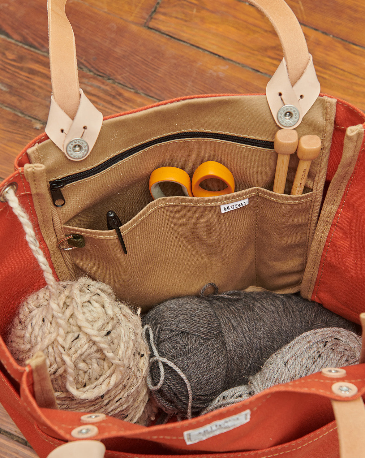 Knitting project bag pocket organizer