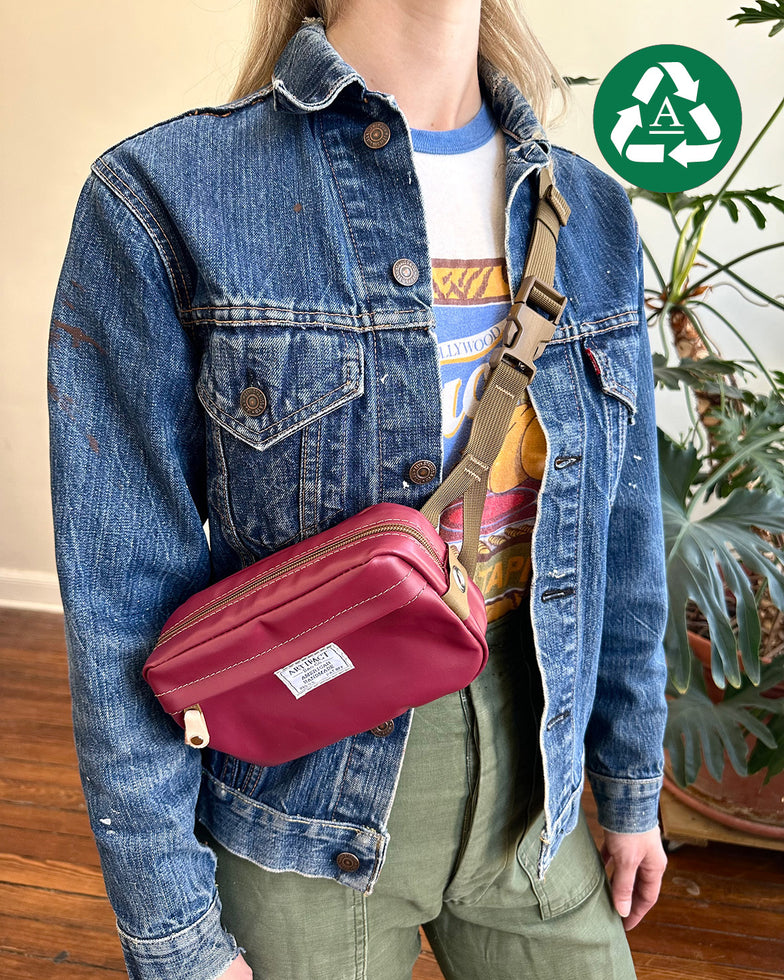 Hip Pack in Upcycled Vintage Rubberized Canvas Rhubarb