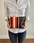 Zip Pouch in Antique Upcycled Awning Cloth - Brown 70's Stripe