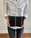 Zip Pouch in Upcycled Awning Cloth - Green Repp Stripe