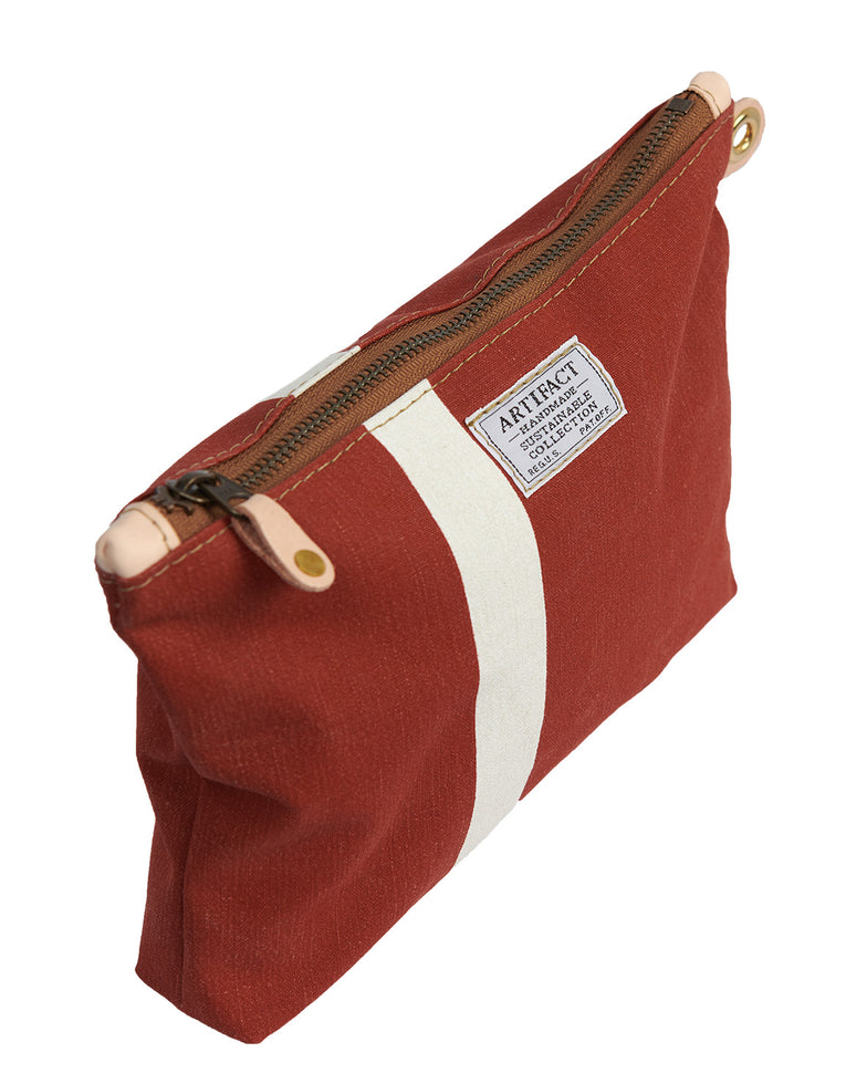 Zip Pouch in Antique Upcycled Awning Cloth - Brick Stripe