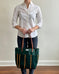 Day Tote in Upcycled Awning Material & Canvas - Green Repp Stripe