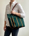 Day Tote in Upcycled Awning Material & Canvas - Green Repp Stripe