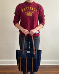 Day Tote in Upcycled Awning Material & Canvas - Navy Repp Stripe