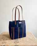 Day Tote in Upcycled Awning Material & Canvas - Navy Repp Stripe