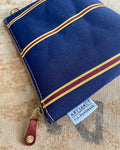 Zip Pouch in Upcycled Awning Cloth - Navy Repp Stripe